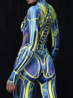 Cyberpunk Combinaisons zentai motifs Halloween Combinaisons de cosplay pour adultes personnages d'anime imprimé numérique 3D body caitsuit costumes de scène pour spectacle de yoga aérien