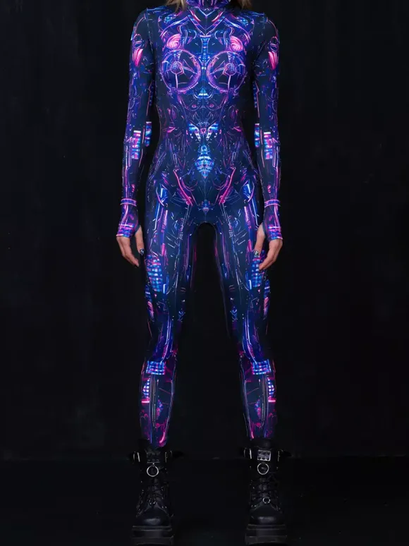 Cyberpunk Combinaisons zentai motifs Halloween Combinaisons de cosplay pour adultes personnages d'anime imprimé numérique 3D body caitsuit costumes de scène pour spectacle de yoga aérien