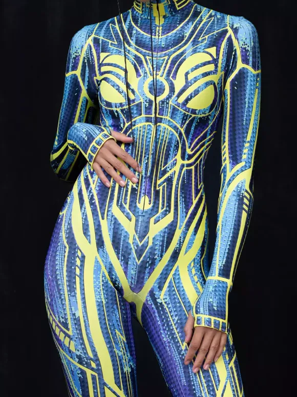 Cyberpunk Combinaisons zentai motifs Halloween Combinaisons de cosplay pour adultes personnages d'anime imprimé numérique 3D body caitsuit costumes de scène pour spectacle de yoga aérien