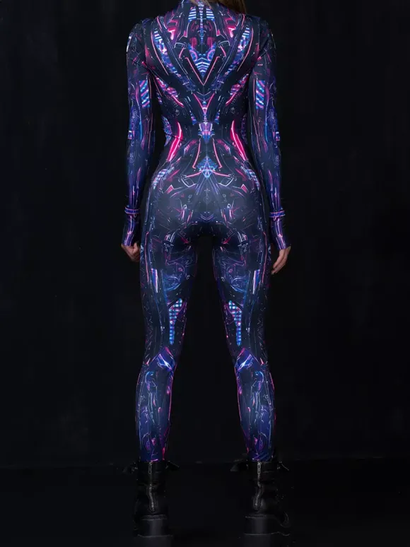 Cyberpunk Combinaisons zentai motifs Halloween Combinaisons de cosplay pour adultes personnages d'anime imprimé numérique 3D body caitsuit costumes de scène pour spectacle de yoga aérien