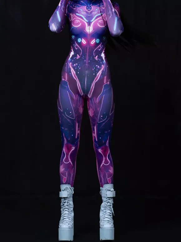 Cyberpunk Combinaisons zentai motifs Halloween Combinaisons de cosplay pour adultes personnages d'anime imprimé numérique 3D body caitsuit costumes de scène pour spectacle de yoga aérien