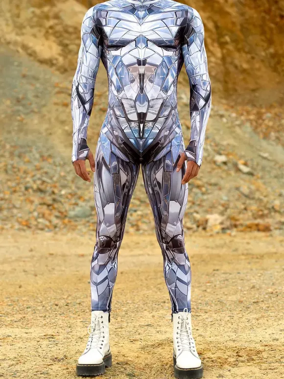 Cyberpunk Combinaisons zentai motifs Halloween Combinaison d'Halloween imprimée en 3D body robot costume de cosplay combinaison squelette pour homme vêtements de fête barboteuse élastique pour carnav