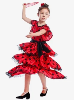 Danse Flamenco Enfants Espagnol Costume De Corrida Rouge Paso Doble Dancing Déguisements Halloween Robe de Princesse Fille