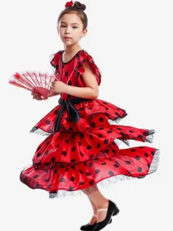Danse Flamenco Enfants Espagnol Costume De Corrida Rouge Paso Doble Dancing Déguisements Halloween Robe de Princesse Fille