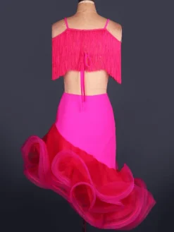 Danse latine robe Organza V Neck Spaghetti Strap franges découpées de Costume de danse latine Bodycon ourlet irrégulier Déguisements Halloween
