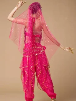 Danse du ventre Costumes Sequin Fringe Rose Polka Dot Danseuse du ventre Tulle Vêtements Danse du ventre pour les femmes Déguisements Halloween