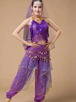 Danse du ventre Costumes Sequin Fringe Rose Polka Dot Danseuse du ventre Tulle Vêtements Danse du ventre pour les femmes Déguisements Halloween