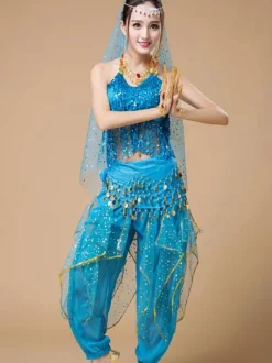 Danse du ventre Costumes Sequin Fringe Rose Polka Dot Danseuse du ventre Tulle Vêtements Danse du ventre pour les femmes Déguisements Halloween