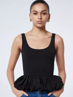Débardeur blanc à col en U volants et dos nu chic pour femmes
