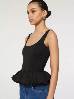 Débardeur blanc à col en U volants et dos nu chic pour femmes