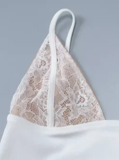 Débardeur blanc à col en V en dentelle polyester sexy pour femme