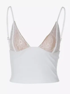 Débardeur blanc à col en V en dentelle polyester sexy pour femme