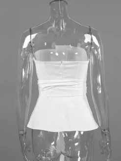 Débardeur blanc sans bretelles à ceinture chic sans manches pour femmes