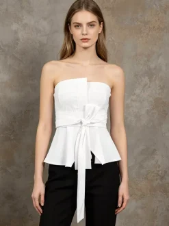 Débardeur blanc sans bretelles à ceinture chic sans manches pour femmes