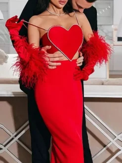 Débardeur court en forme de c艙ur pour femme - Camisole rouge strass style années 2000 - Club des festivals d'été 2026