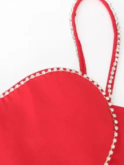 Débardeur court en forme de c艙ur pour femme - Camisole rouge strass style années 2000 - Club des festivals d'été 2026