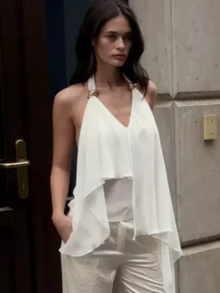 Débardeur noir à bretelles dos nu sans manches chic pour femmes