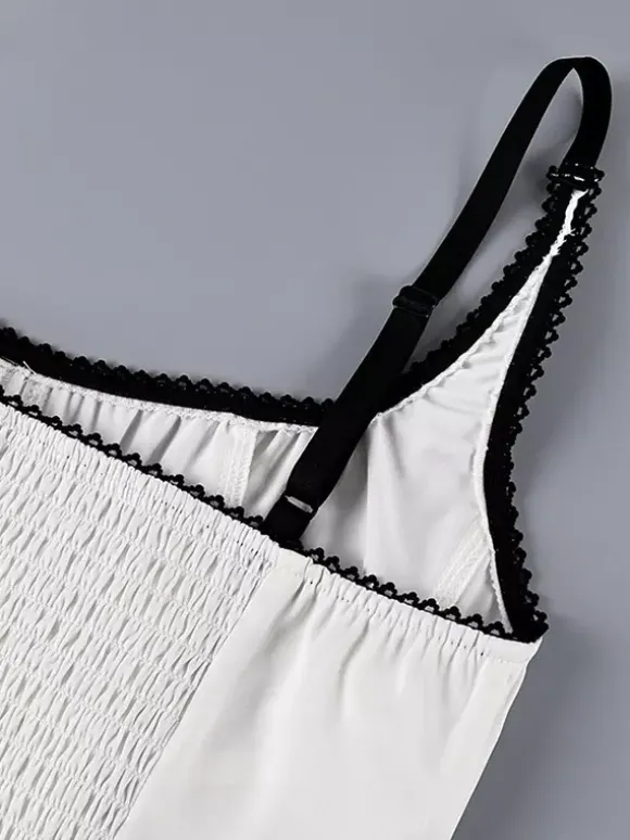 Débardeur noir à col carré plissé style décontracté pour femme été
