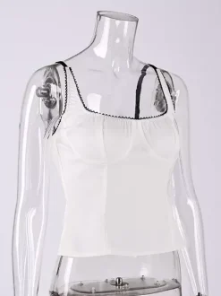 Débardeur noir à col carré plissé style décontracté pour femme été