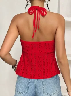 Débardeur rouge à bretelles et décolleté échancré chic pour femmes