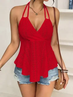 Débardeur rouge à bretelles et décolleté échancré chic pour femmes