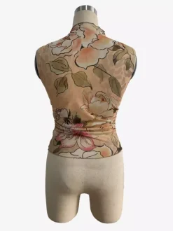Débardeur sans manches en maille à col montant froncé et imprimé floral vintage pour femme 2026
