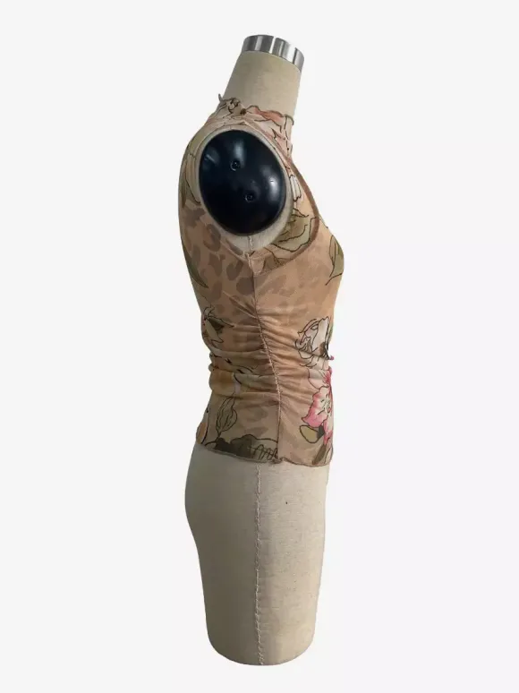 Débardeur sans manches en maille à col montant froncé et imprimé floral vintage pour femme 2026