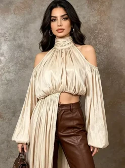 Débardeur abricot à bretelles plissé en coton style décontracté pour femme