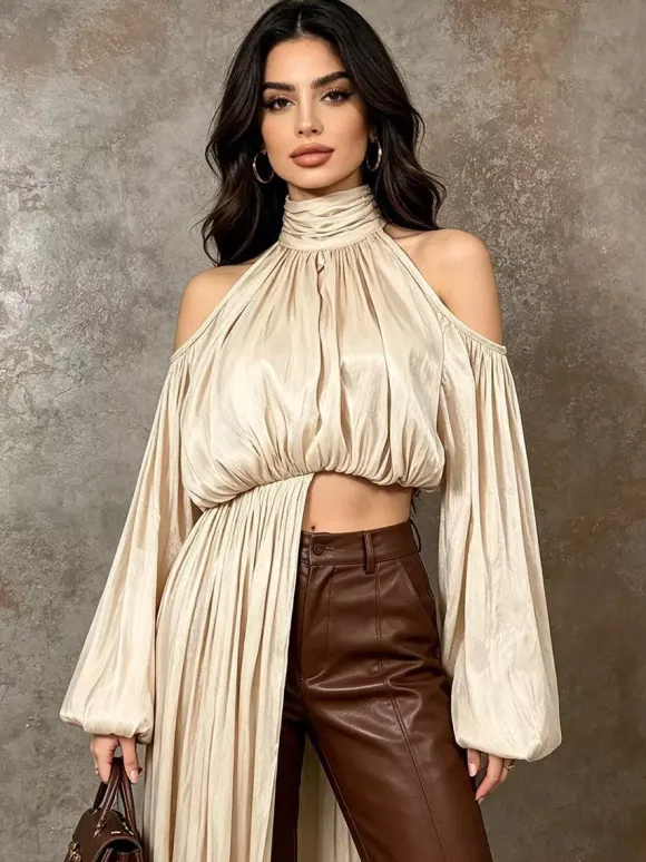 Débardeur abricot à bretelles plissé en coton style décontracté pour femme