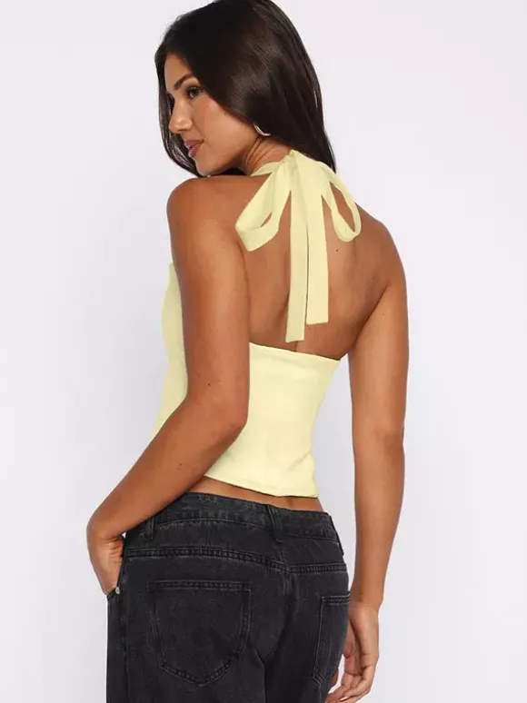 Débardeur court à bretelles croisées décolleté en c艙ur dos nu et fermeture à nouer coupe ajustée style streetwear
