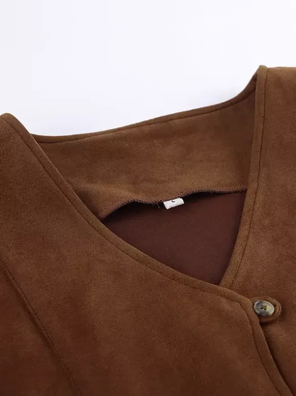Débardeur kaki à col V vêtements chics débardeurs en daim pour femmes