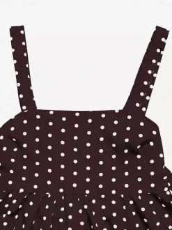 Débardeur marron foncé à bretelles col lacé chic à pois pour femme