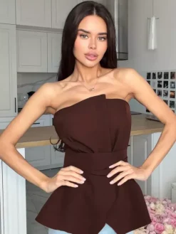 Débardeur marron sans bretelles pour femme