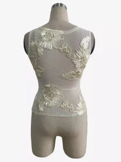 Débardeur sans manches en maille avec broderie florale 3D pour femme 2026