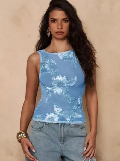 Débardeur sans manches en maille avec broderie florale 3D pour femme 2026