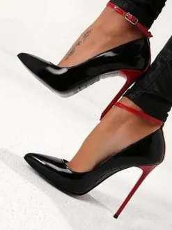 Denim talons hauts femmes bout pointu talon aiguille grande taille escarpins à bride cheville