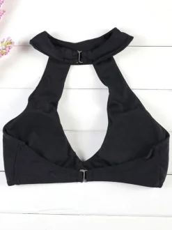 Deux Pièces Maillots de Bains Femmes Etés Sexy Taille Haute avec Bretelles à Col Rond Ouvert sur Devant Unicolore