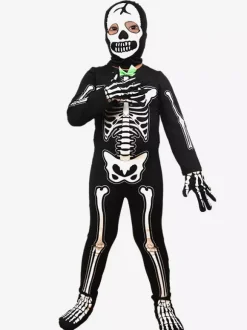 Déguisement de squelette lumineux d'Halloween pour enfants combinaison réactive à la lumière noire avec imprimés 3D