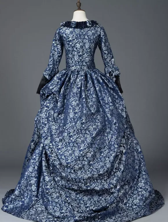 Déguisement Robe De Soirée Médiéval Costume Rétro Femme Marie-Antoinette Robe De Bal À Imprimé Floral En Satin Mat Halloween