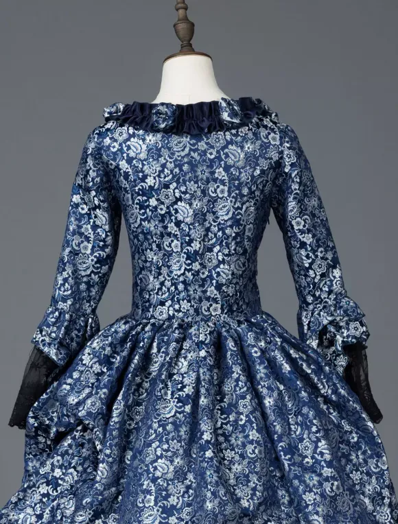 Déguisement Robe De Soirée Médiéval Costume Rétro Femme Marie-Antoinette Robe De Bal À Imprimé Floral En Satin Mat Halloween
