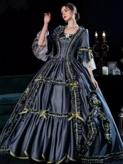 Déguisement Robe De Soirée Médiéval Princesse Robe De Costumes Rétro En Or Noir Femmes Marie-Antoinette Robe De Soirée De Style Européen
