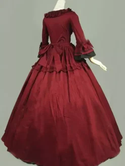Déguisement Robe De Soirée Médiéval Costumes Rétro Victoriens Costumes Rétro Rococo Pour Femmes À Volants Marie-Antoinette Époque Victorienne Style Vêtements Costume Vintage Bourgogne