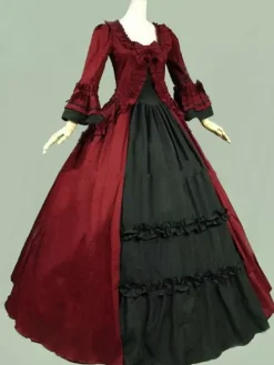 Déguisement Robe De Soirée Médiéval Costumes Rétro Victoriens Costumes Rétro Rococo Pour Femmes À Volants Marie-Antoinette Époque Victorienne Style Vêtements Costume Vintage Bourgogne