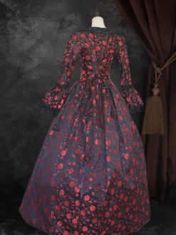 Déguisement Vintage Robe Gothique Costume Marie Antoinette Femme Fleurie Dentelle Du 18ème Siècle