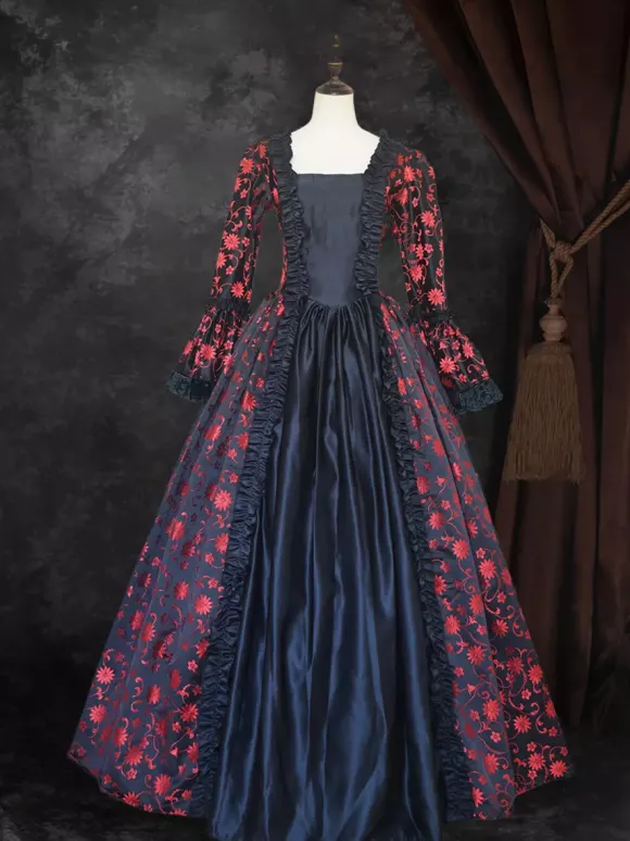 Déguisement Vintage Robe Gothique Costume Marie Antoinette Femme Fleurie Dentelle Du 18ème Siècle