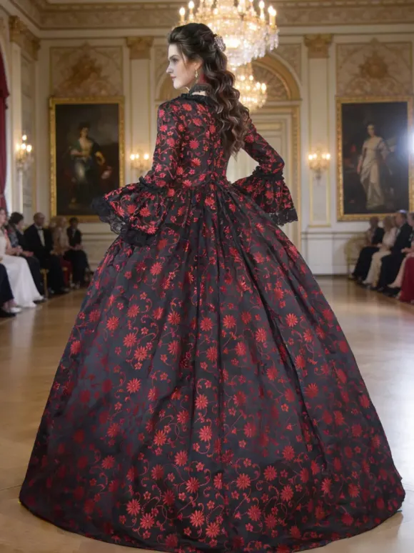 Déguisement Vintage Robe Gothique Costume Marie Antoinette Femme Fleurie Dentelle Du 18ème Siècle