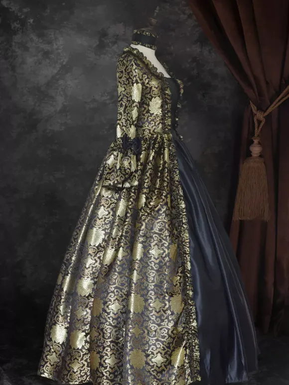 Déguisement Vintage Robe Gothique Soirée Costume Marie Antoinette Noir Or