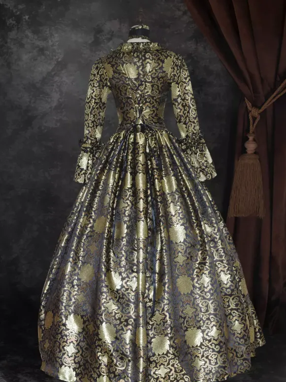 Déguisement Vintage Robe Gothique Soirée Costume Marie Antoinette Noir Or