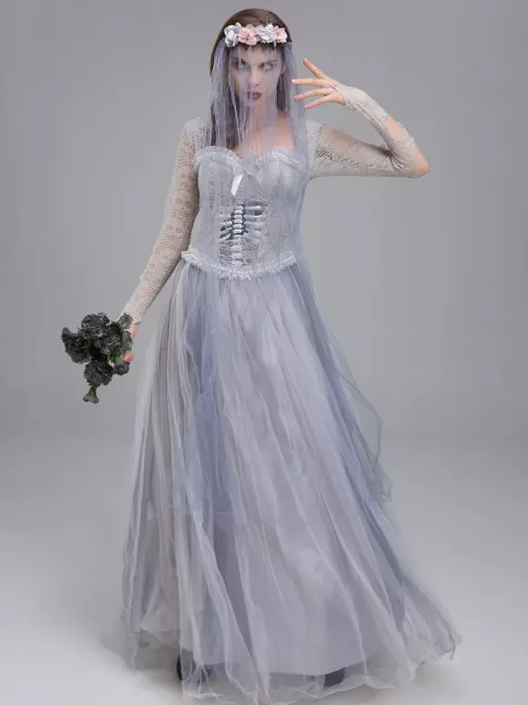 Déguisement de mariée fantôme hantée d'Halloween robe de mariée victorienne pour une fête d'Halloween zombie et une représentation théâtrale