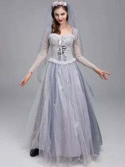 Déguisement de mariée fantôme hantée d'Halloween robe de mariée victorienne pour une fête d'Halloween zombie et une représentation théâtrale